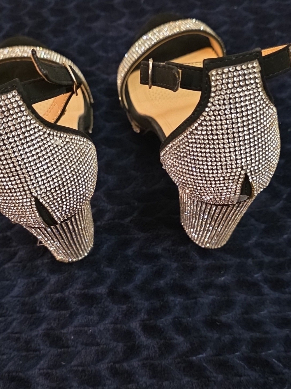 Rhinestone Embellished Black Evening Heels